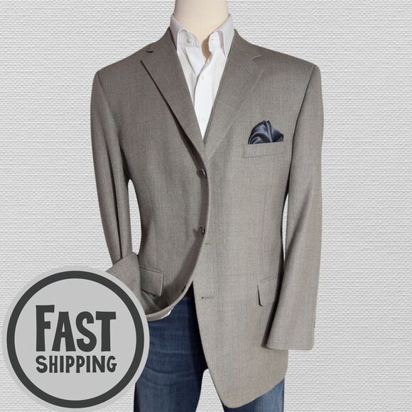 STAFFORD Vintage Mens Blazer 44R WOOL Beige/Sand Sport Coat Three Button Jacket - Picture 1 of 16